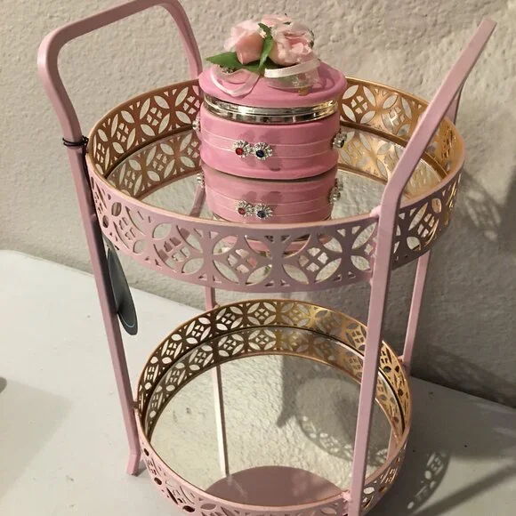 Cynthia Rowley Pink Organizer Shelf = Mirror Glass 7x9  New - Picture 2 of 8